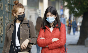 COVID ragazze marciapiede mascherina